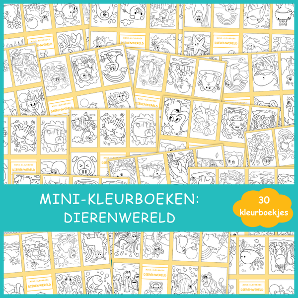 Mini-kleurboekjes: Dierenwereld (30 printbare pagina’s)