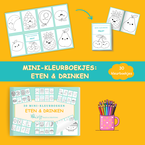 Mini-kleurboekjes: Eten en Drinken (30 printbare pagina’s)