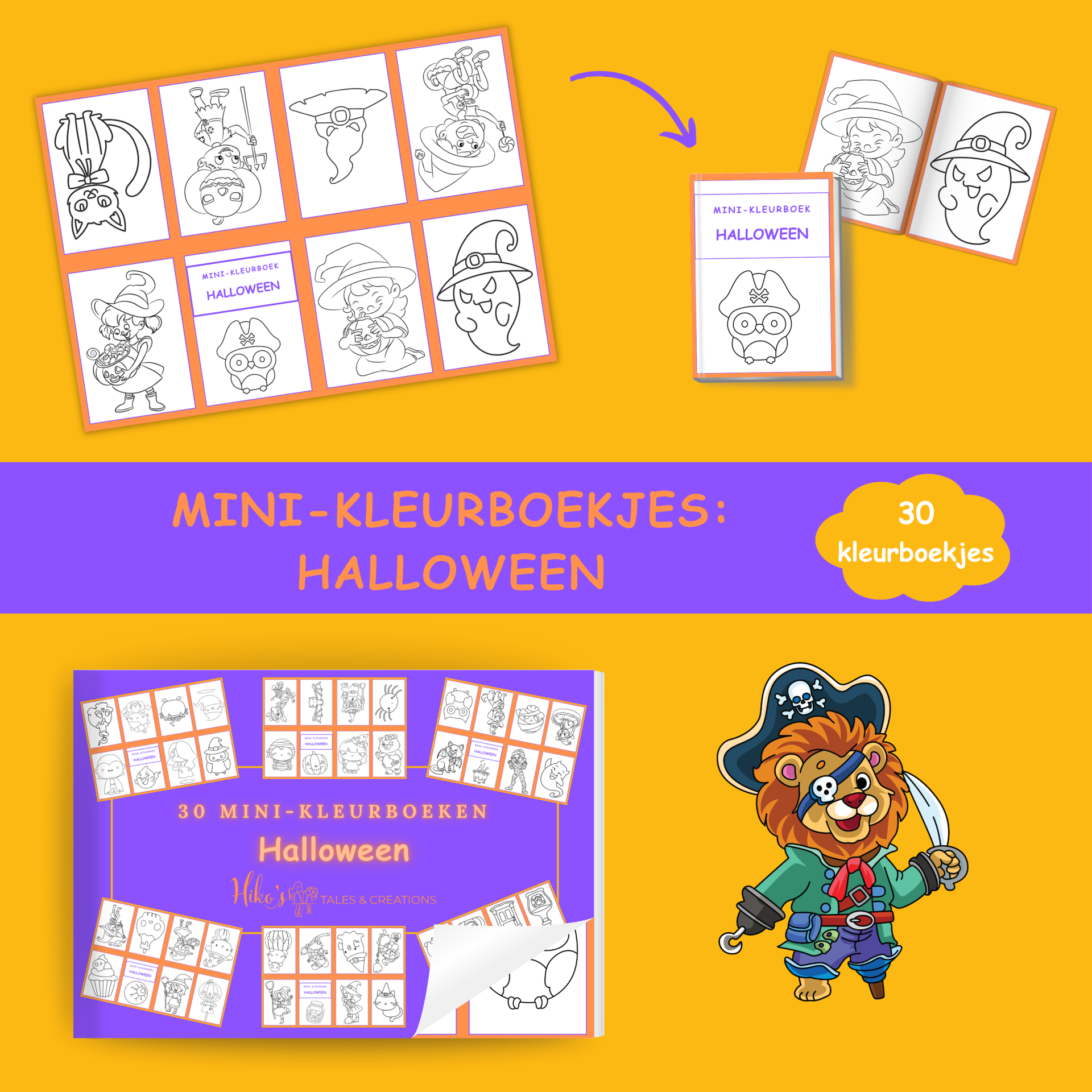 Mini-kleurboekjes Halloween: 30 printbare pagina's