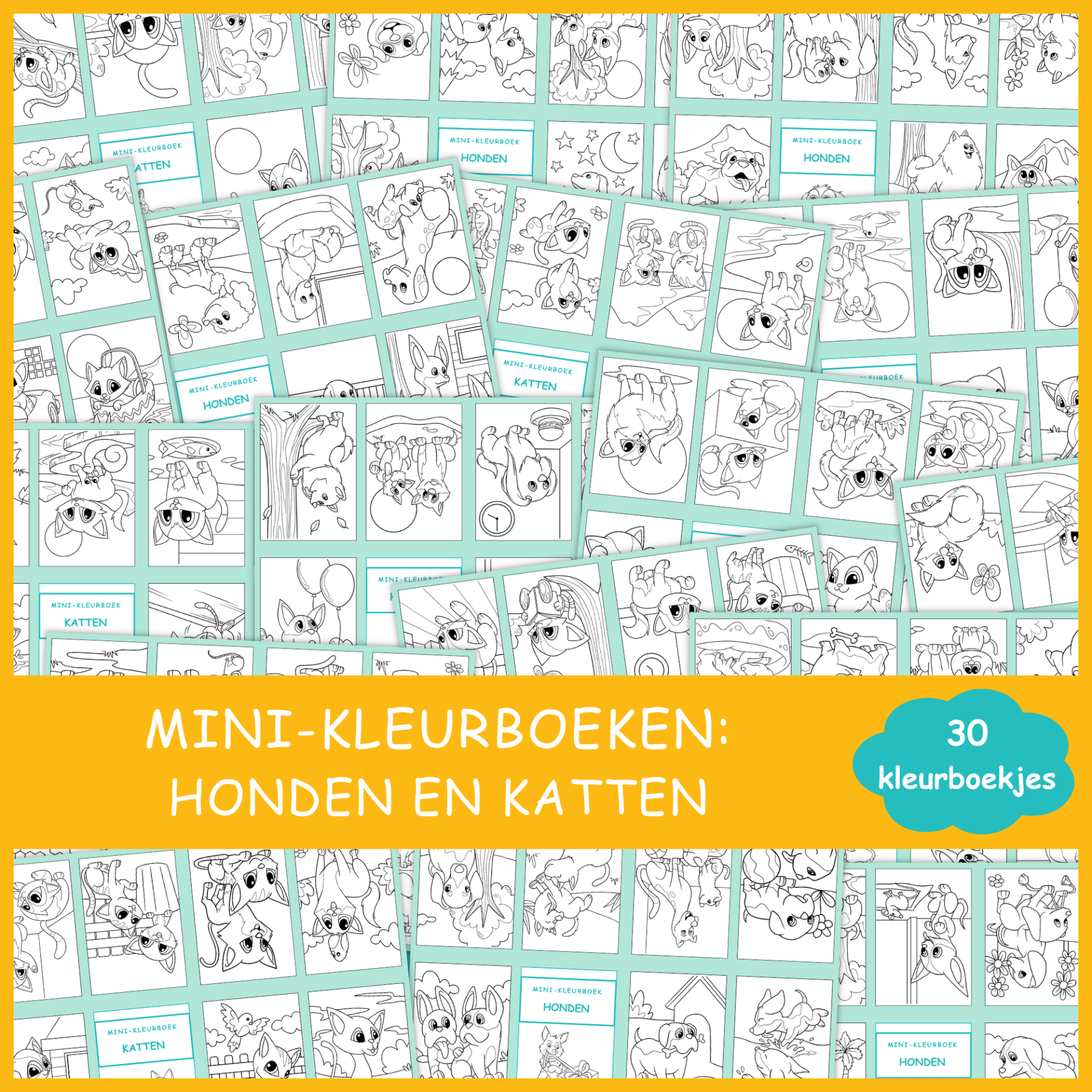 Mini-kleurboekjes: Honden en Katten (30 printbare pagina's)