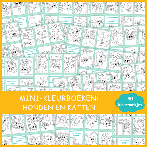 Mini-kleurboekjes: Honden en Katten (30 printbare pagina's)