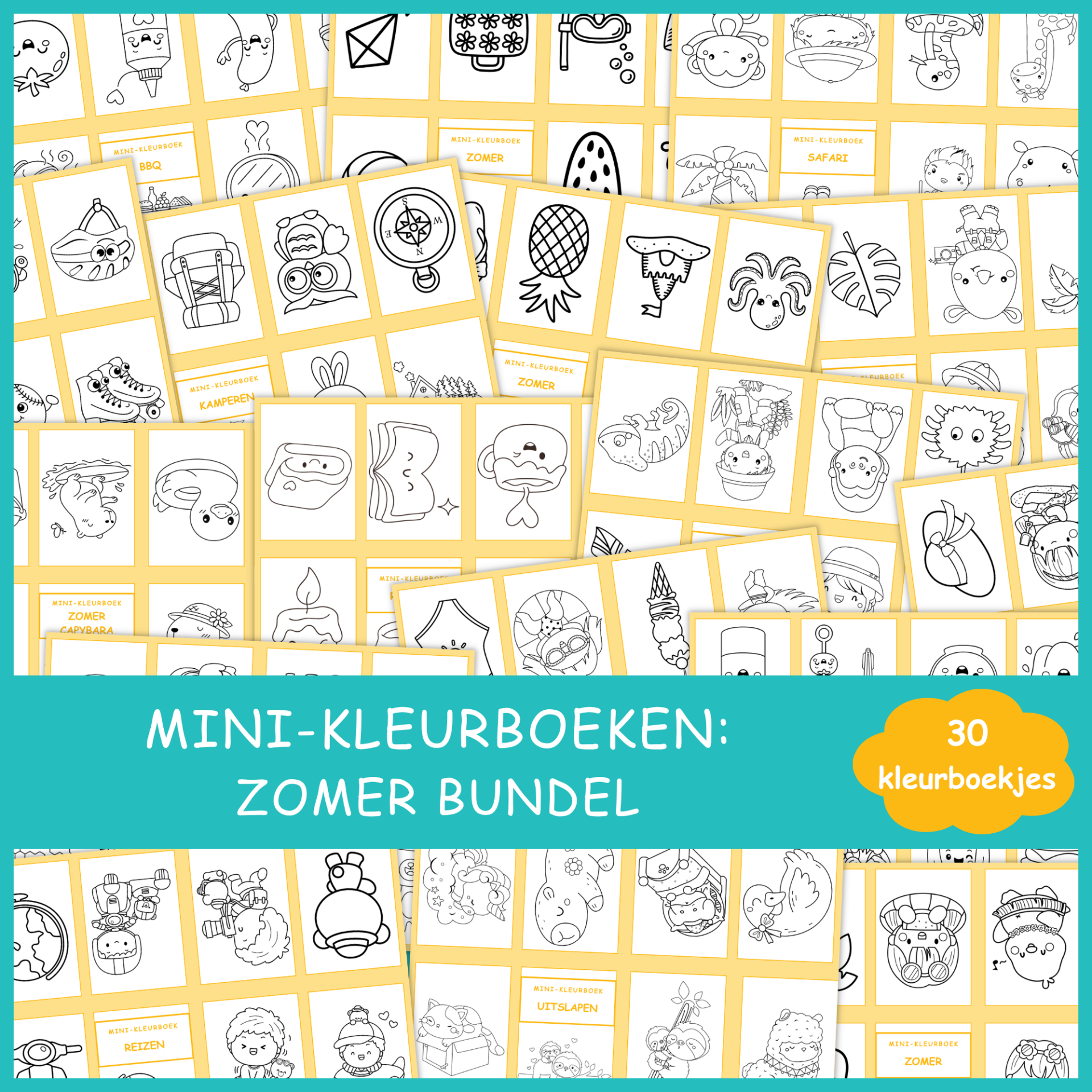 Mini-kleurboekjes: Zomer (30 printbare pagina’s)