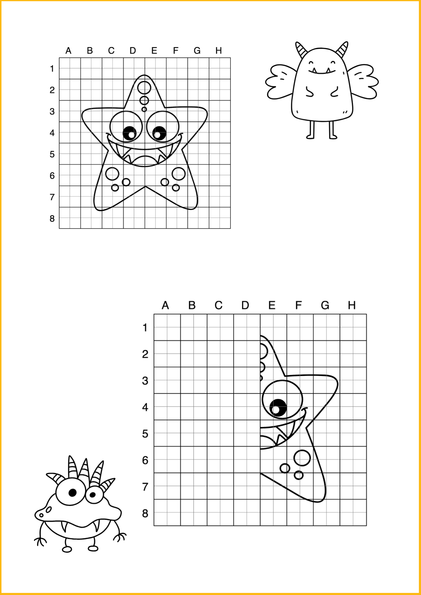 Symmetrie tekenoefening: sterrenmonster voor kinderen