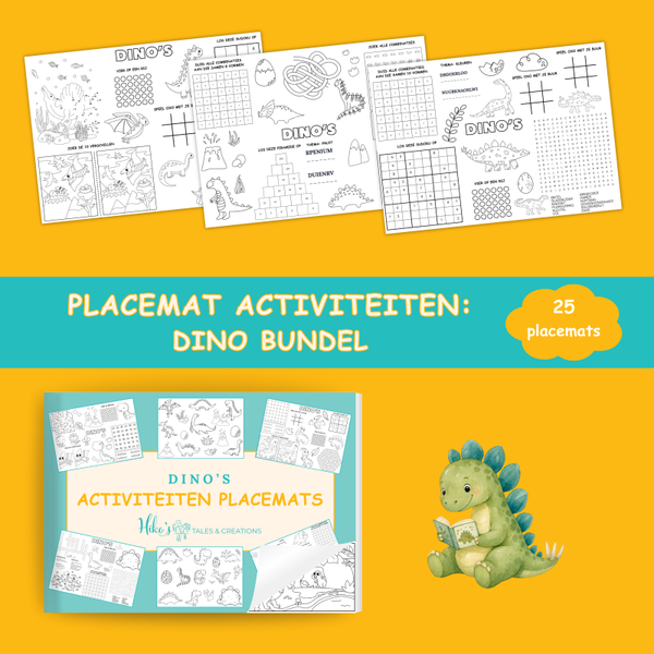 Placemat activiteiten: Dino Bundel (25 printbare placemats)