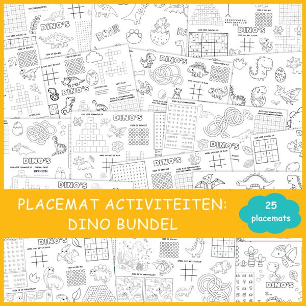 Placemat activiteiten: Dino Bundel (25 printbare placemats)