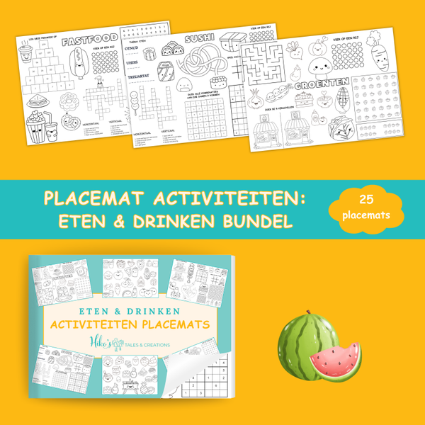 Placemat activiteiten: Eten & Drinken Bundel (25 printbare placemats)