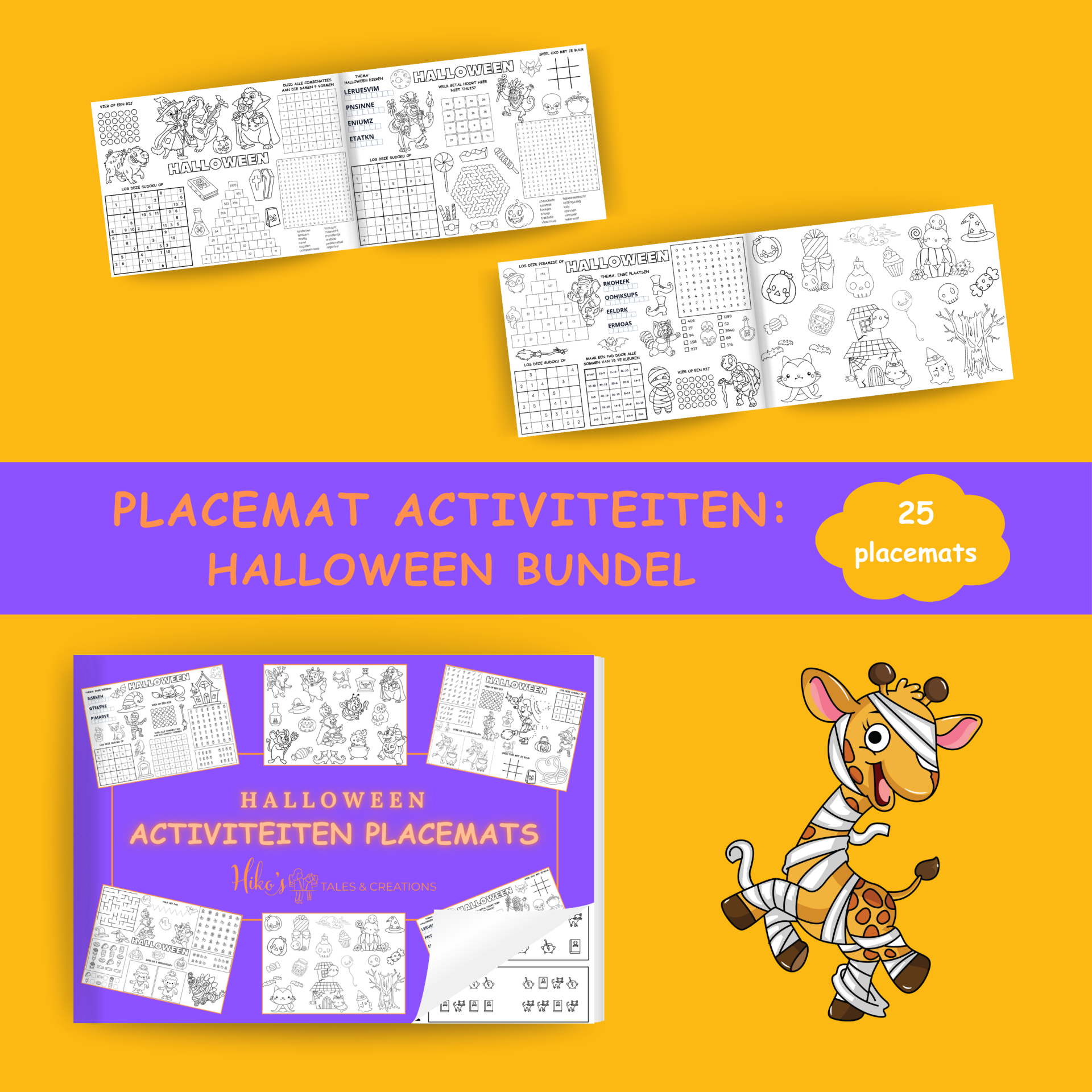 Placemat activiteiten: Halloween Bundel (25 printbare placemats)
