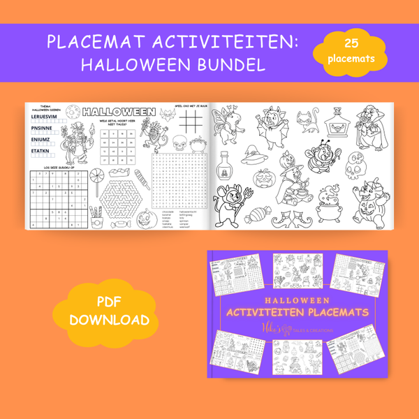 Placemat activiteiten: Halloween Bundel (25 printbare placemats)