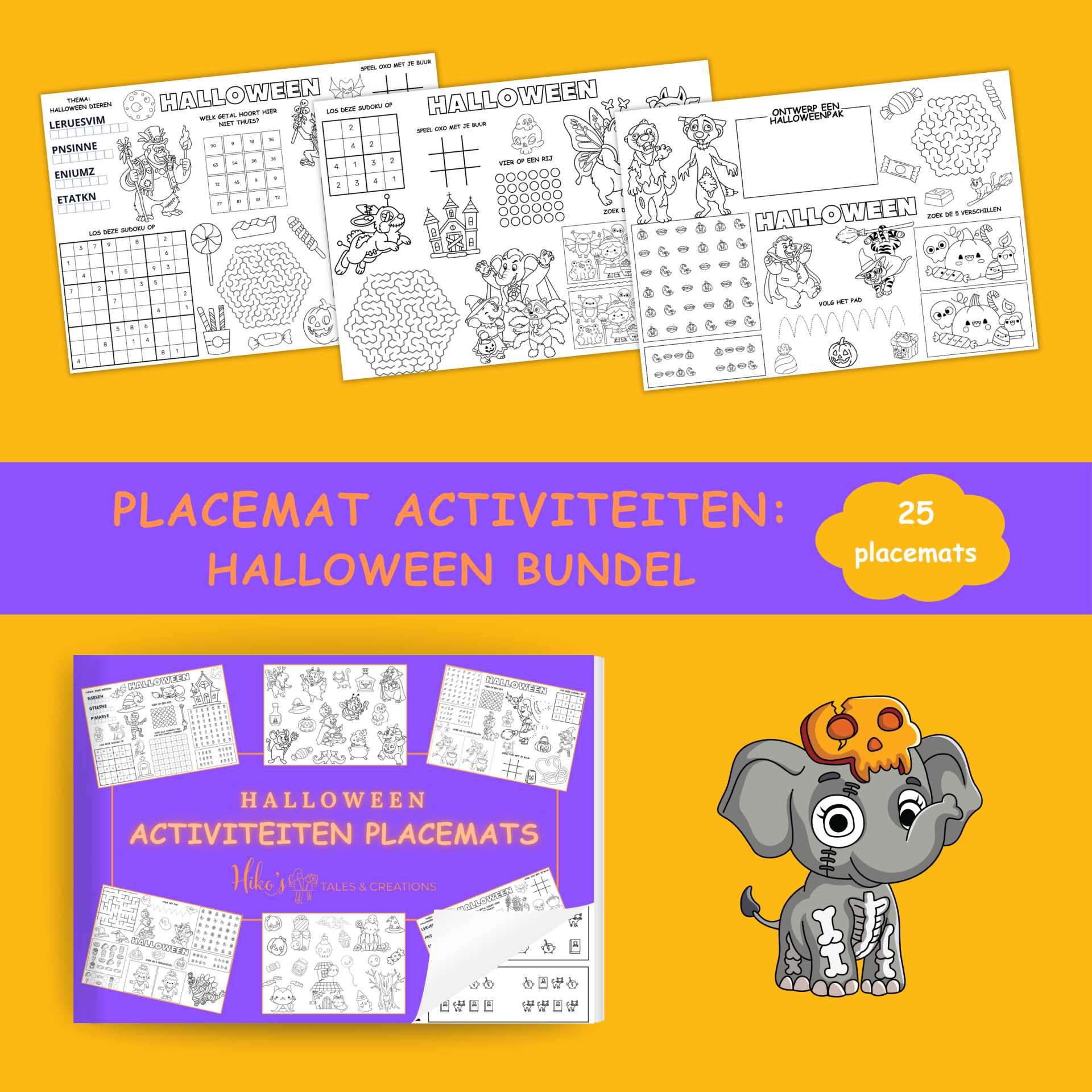 Halloween placemat activiteiten: 25 printbare placemats