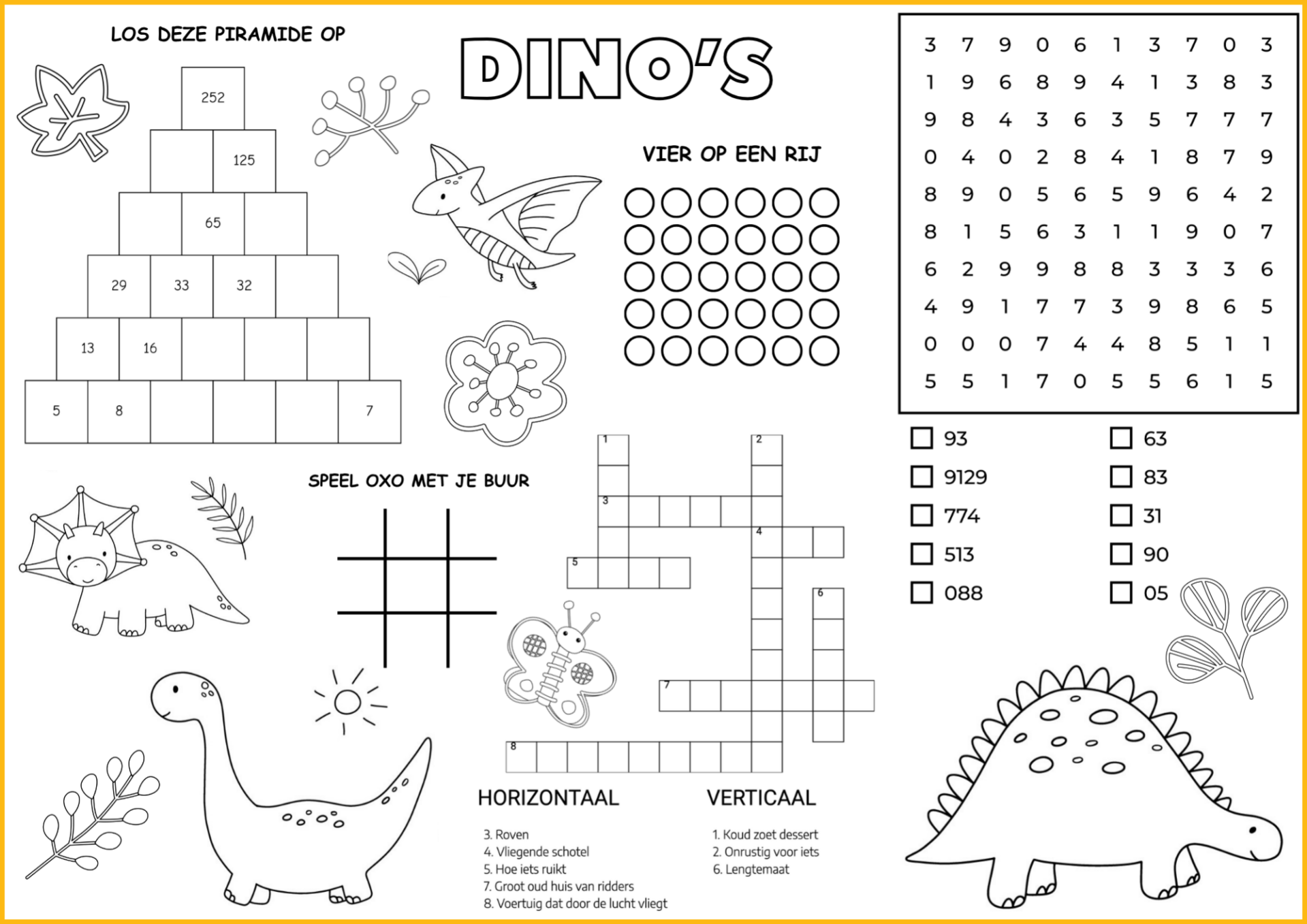 Printbare placemat in paasthema: sudoku, oxo, doolhof, vier op een rij en zoek de verschillen.