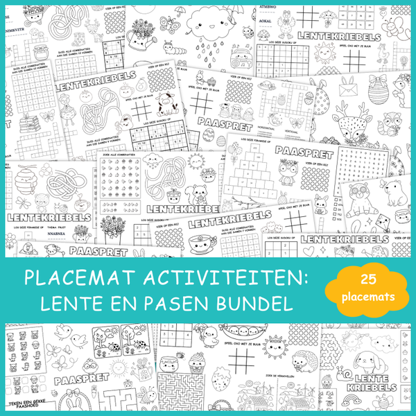 Placemat activiteiten: Lente & Pasen Bundel (25 printbare placemats)
