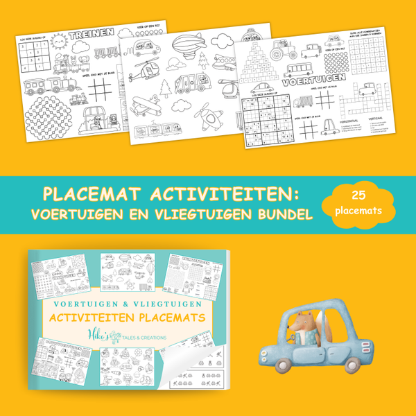Placemat activiteiten: Voertuigen en Vliegtuigen Bundel (25 printbare placemats)
