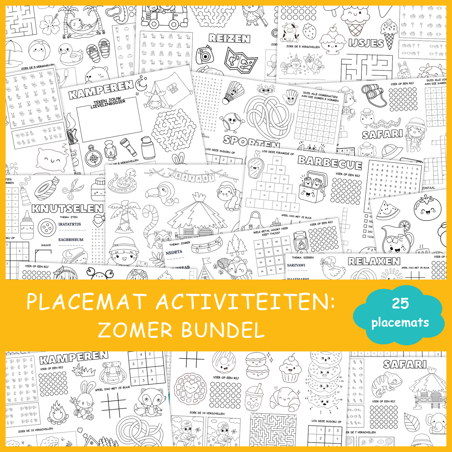 Placemat activiteiten: Zomer Bundel (25 printbare placemats)