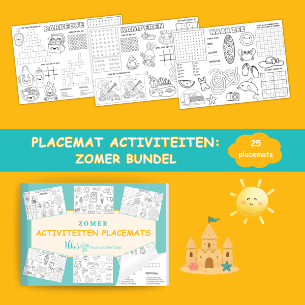 Placemat activiteiten: Zomer Bundel (25 printbare placemats)