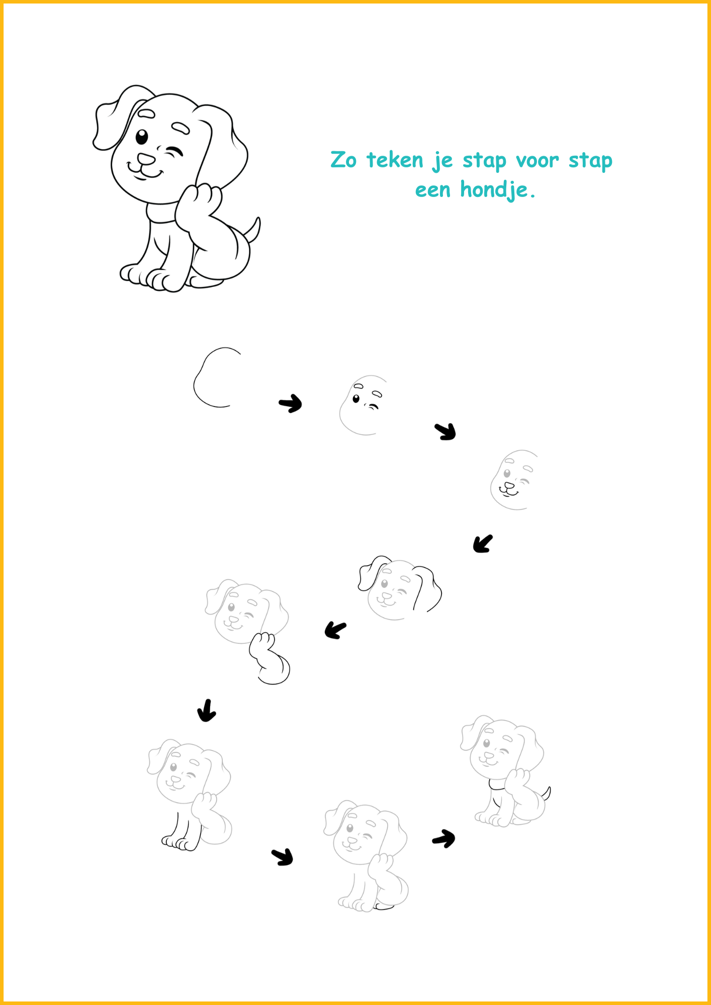 Hondje stap voor stap tekenen voor kinderen