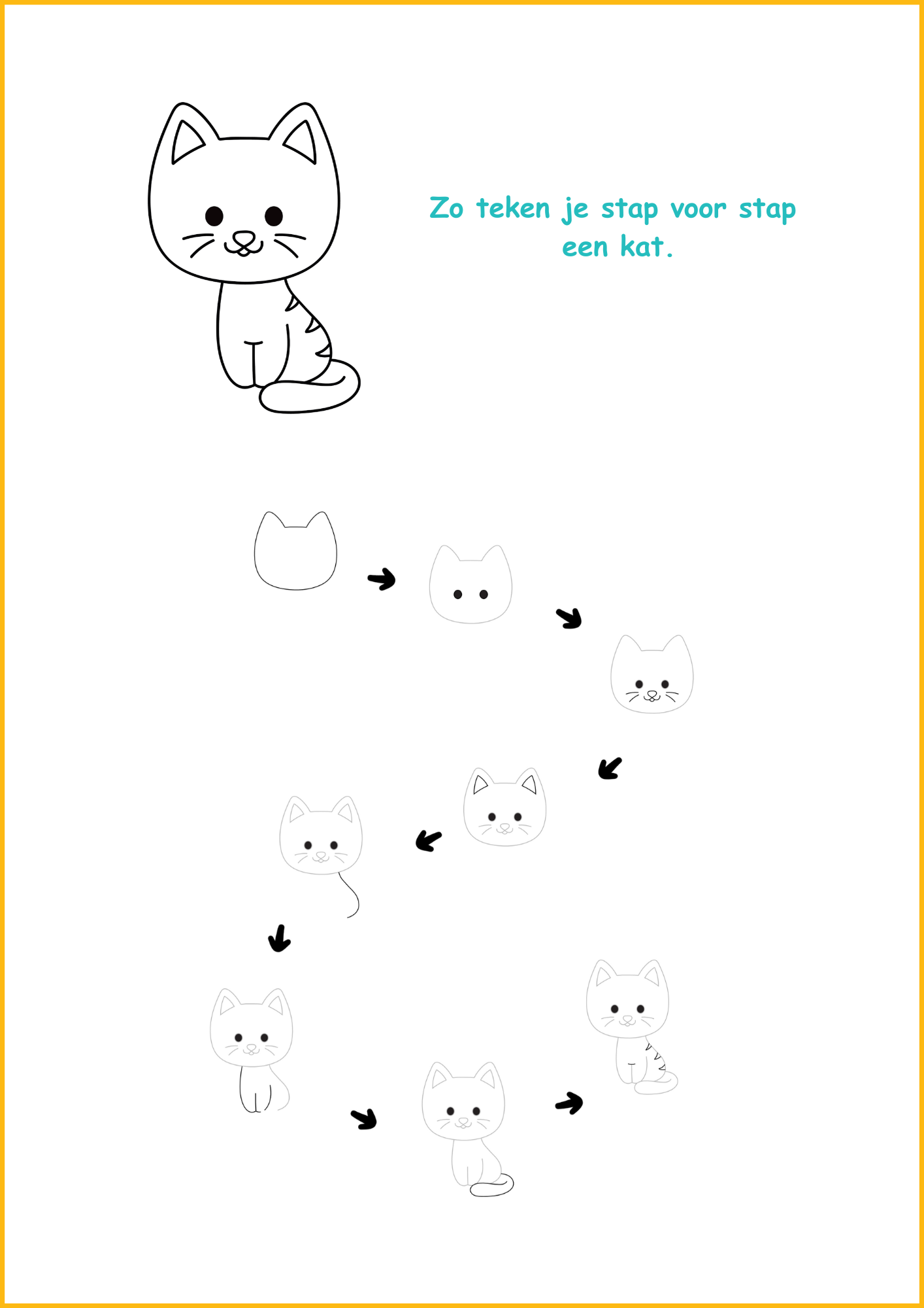 Stap voor stap katje tekenen voor peuters en kleuters