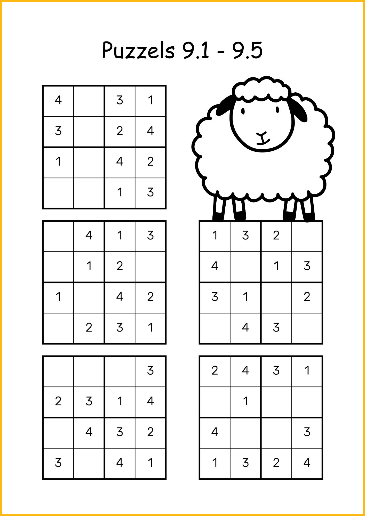 Sudoku voor kinderen 4x4 met dieren - printbare puzzel