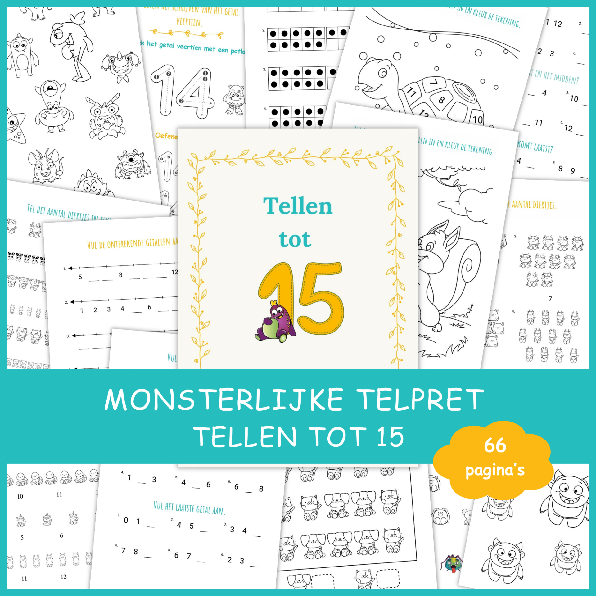 Monsterlijke Telpret deel 3: Tellen tot 15.