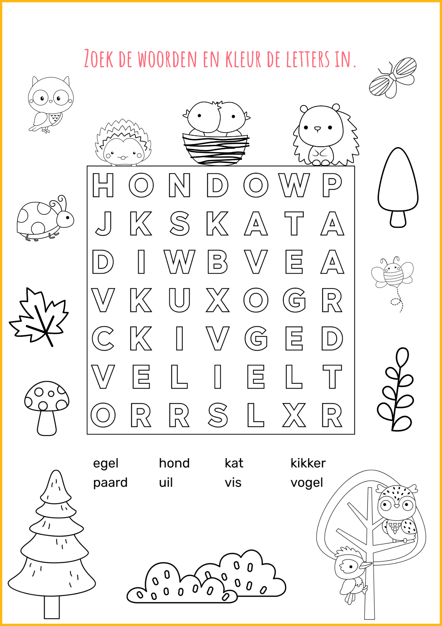 Printbare woordzoeker thema Halloween - vijfde leerjaar
