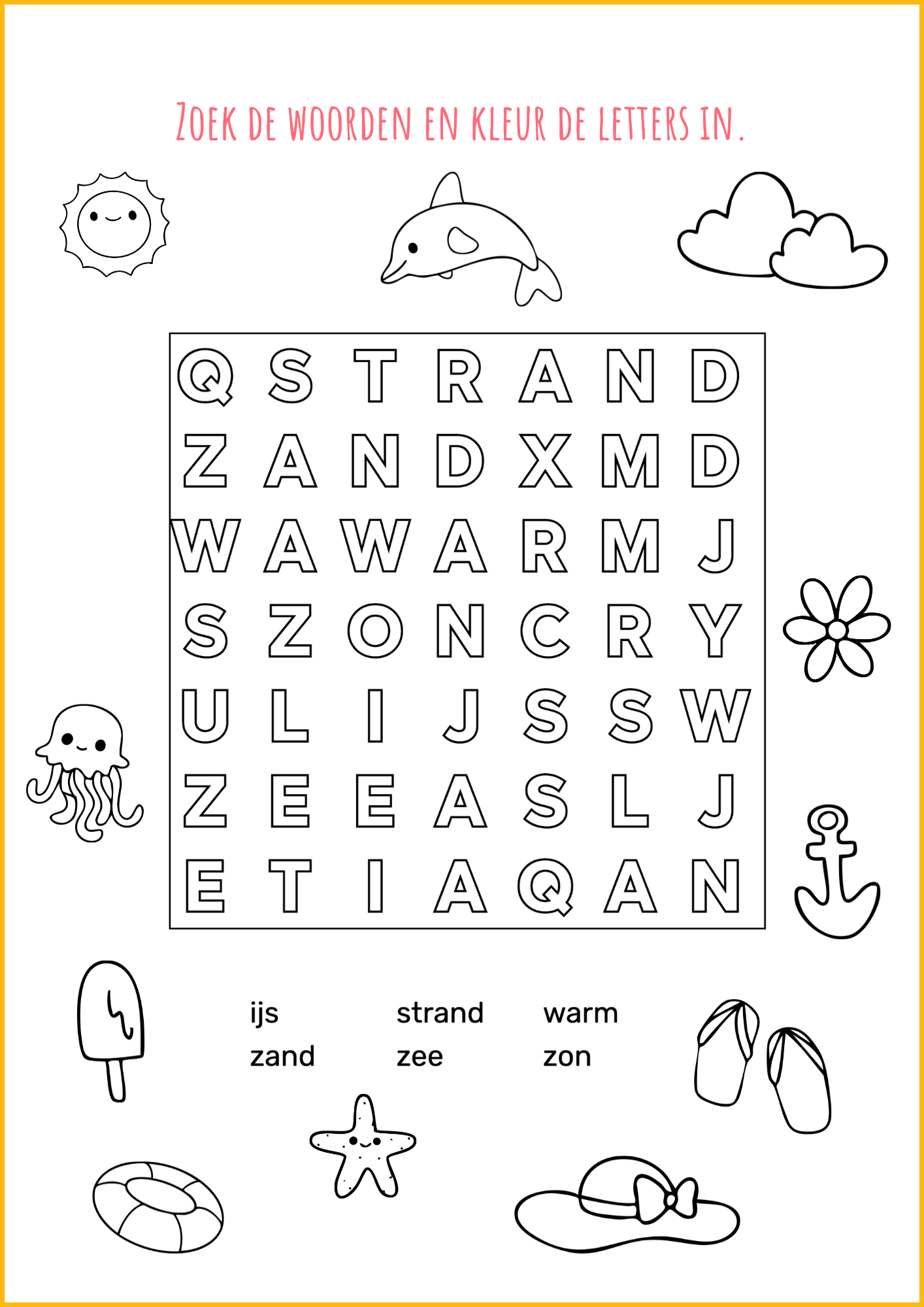 Woordzoeker voor kinderen - eerste leerjaar (printbaar)
