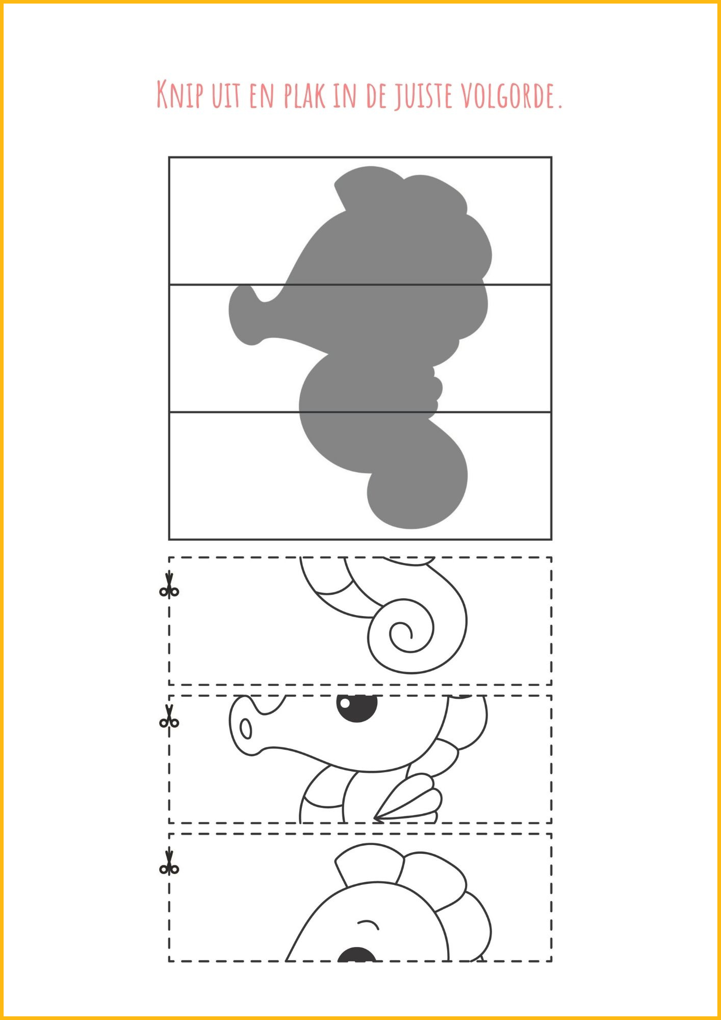 Printable knippen en plakken: walvis in drie delen (werkblad)