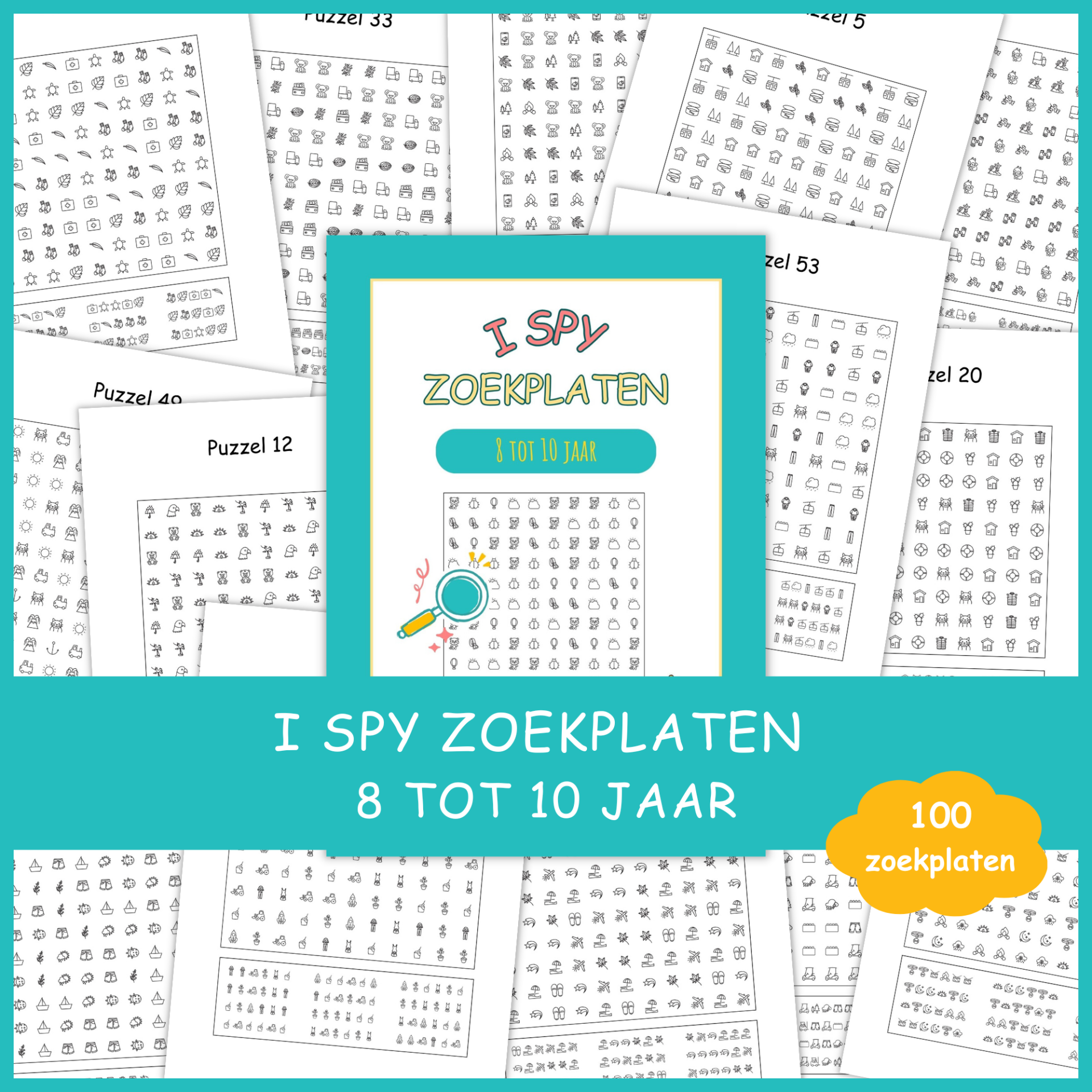 I Spy zoekplaten voor kinderen van 8 tot 10 jaar.