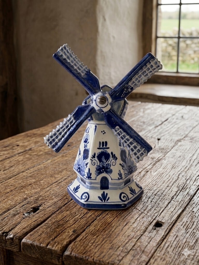 Vintage Delft Blue Handpainted Windmill Figurine – Made in Holland Porcelain Miniature Description