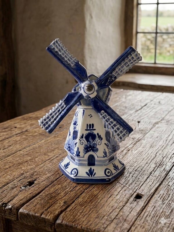 Vintage Delft Blue Handpainted Windmill Figurine – Made in Holland Porcelain Miniature Description