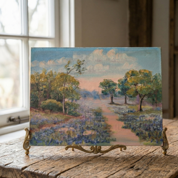 Title: Antique American Impressionist Oil Painting – "Texas Bluebonnets" – Signed L. Howard