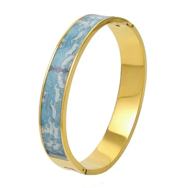 Bracelet Jonc Plaqué Or Jaune 18K Décor Epoxy Chevaux en Liberté