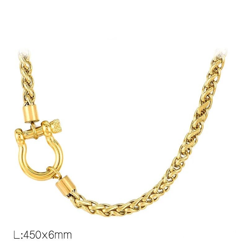 Collier Chaîne Arrondi Robuste Type Nautique Acier Plaqué Or Jaune 18K
