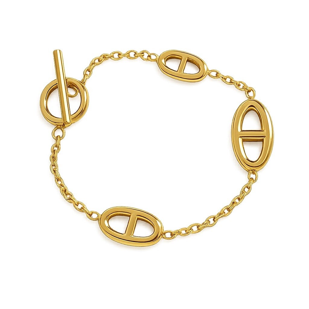 Bracelet Maille Acier Plaqué Or Jaune 18K Maillon d'Ancre