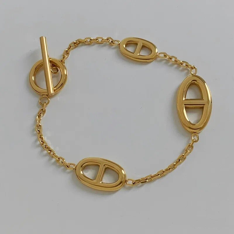 Bracelet Maille Acier Plaqué Or Jaune 18K Maillon d'Ancre