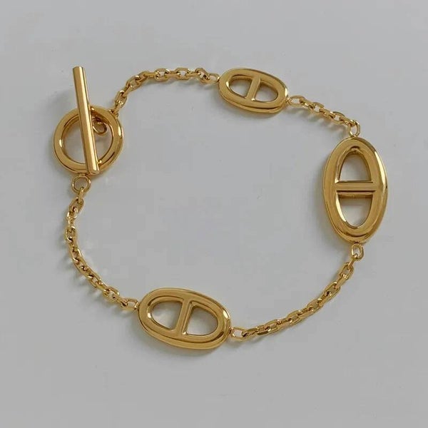 Bracelet Maille Acier Plaqué Or Jaune 18K Maillon d'Ancre