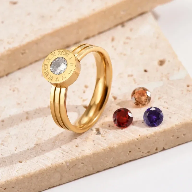Bague Plaqué Or Jaune 18K Zircons Interchangeables