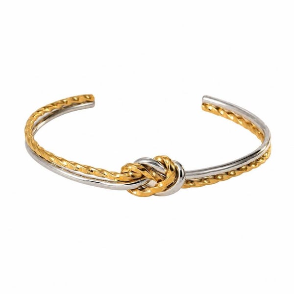 Bracelet Jonc Ouvert Acier Poli plaqué Or Bicolore