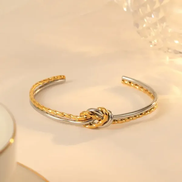 Bracelet Jonc Ouvert Acier Poli plaqué Or Bicouleur