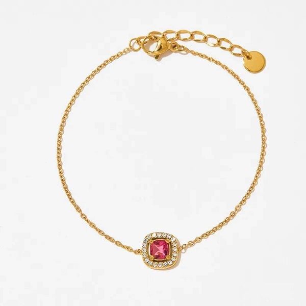 Bracelet Plaqué Or 18K Carré Zircon Rouge