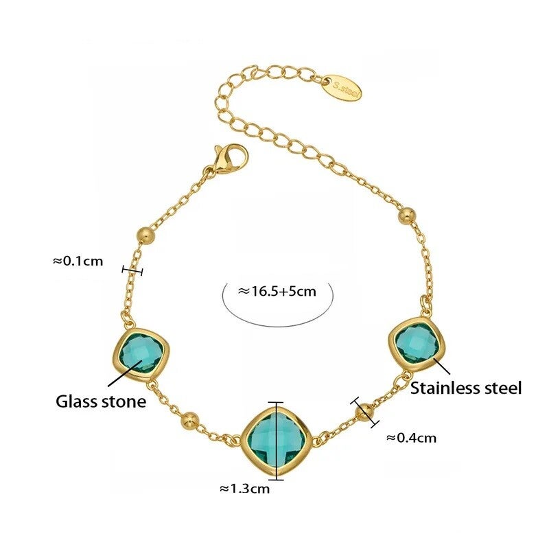 Bracelet Glamour Plaqué or 18K Cristal Aigue Marine