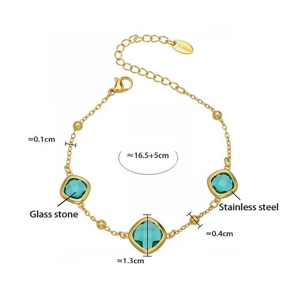 Bracelet Glamour Plaqué or 18K Cristal Aigue Marine