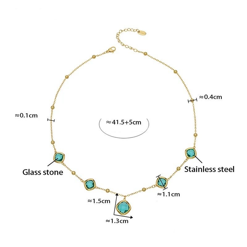 Collier Glamour Plaqué or 18K Cristal Aigue Marine