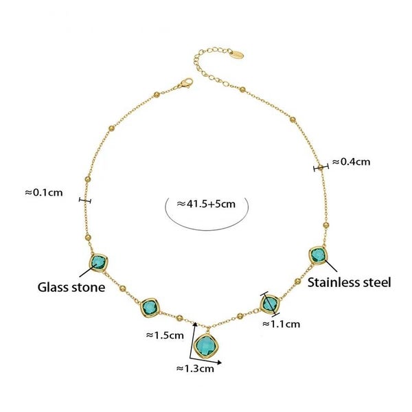 Collier Glamour Plaqué or 18K Cristal Aigue Marine