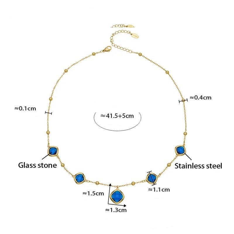 Collier Glamour Plaqué or 18K Cristal Bleu Electrique