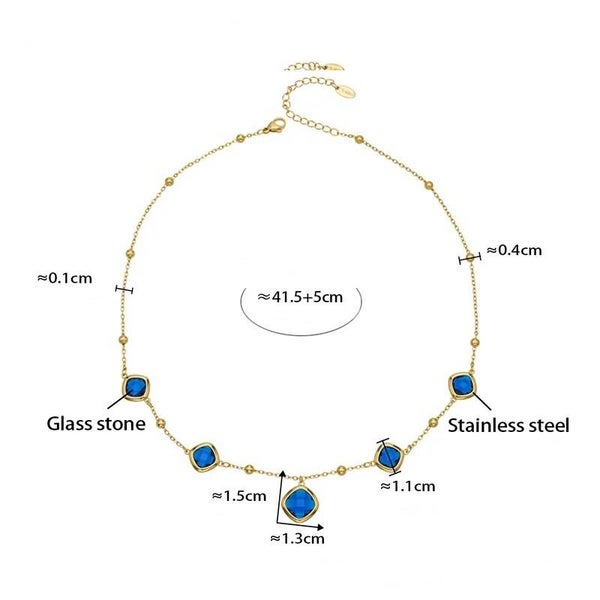 Collier Glamour Plaqué or 18K Cristal Bleu Electrique