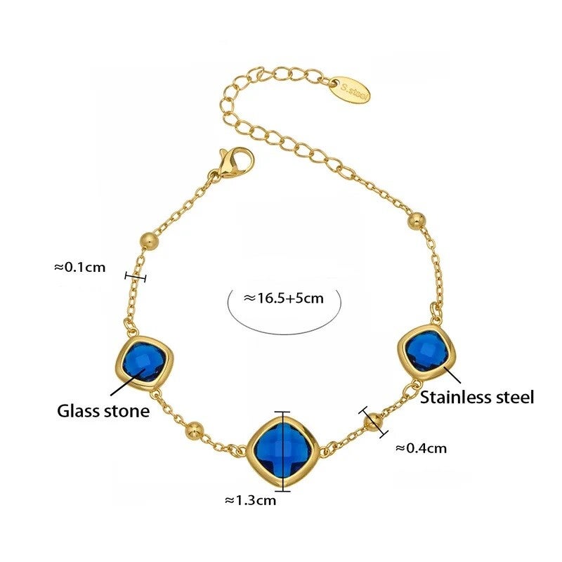 Bracelet Glamour Plaqué or 18K Cristal Bleu Electrique