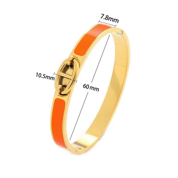 Bracelet Jonc Plaqué Or 18K Epoxy Orange Maillon d'Ancre