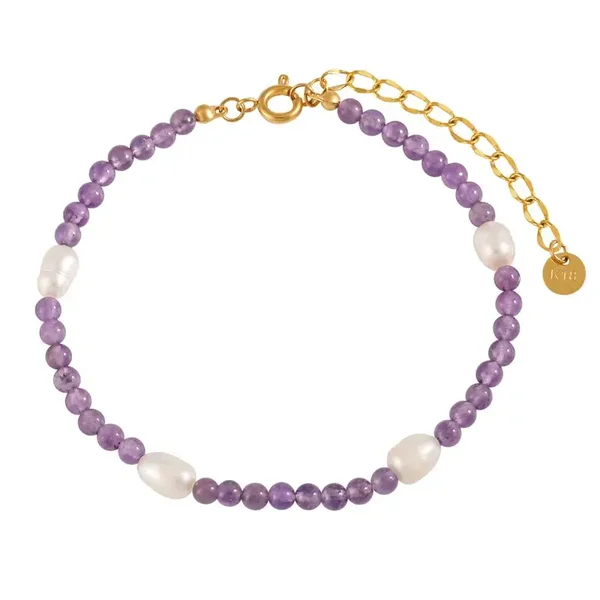 Bracelet Pierre et Perle Naturelles Acier Doré Or Fin 18K