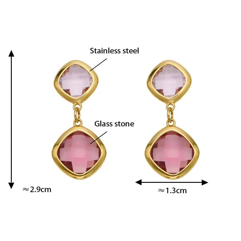 Boucles D'Oreilles Glamour Plaqué or 18K Cristal Rose