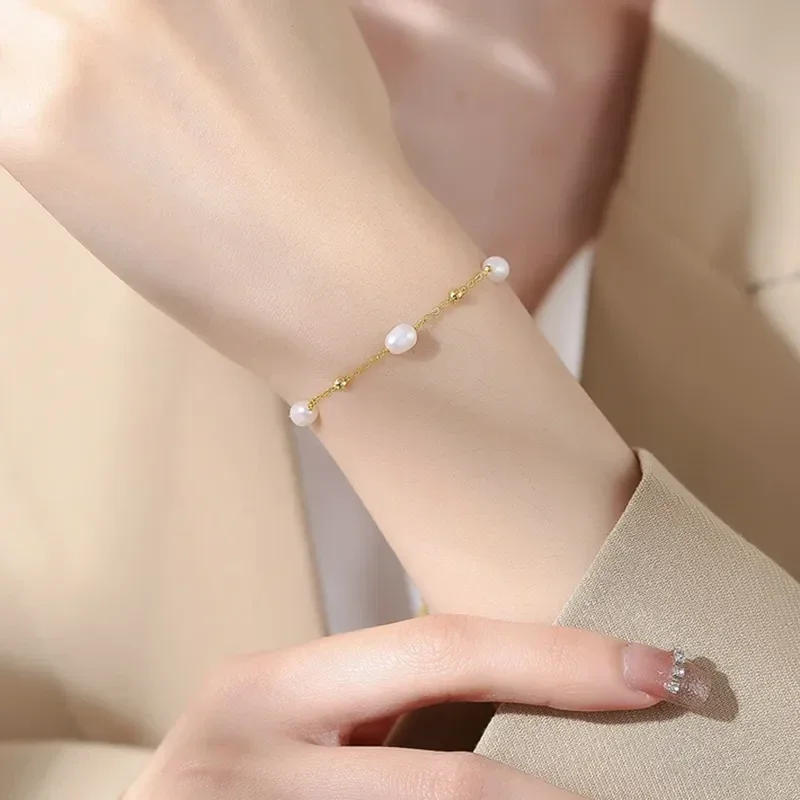 Bracelet Argent Plaqué Or 18K Perle de Culture