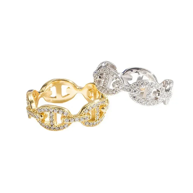 Bague Maillon d'Ancre Argent Plaqué Or Jaune Zircon